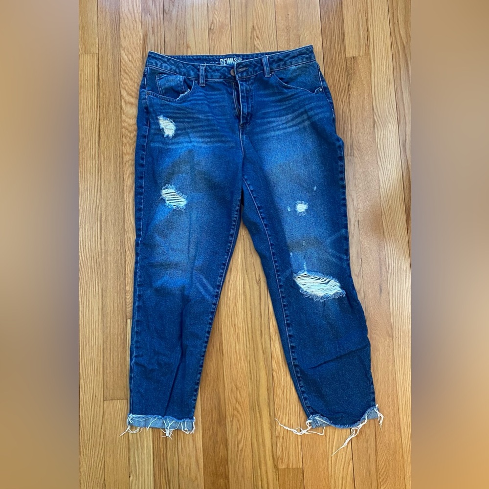 Rewash Dark Blue Distressed Ankle Jeans